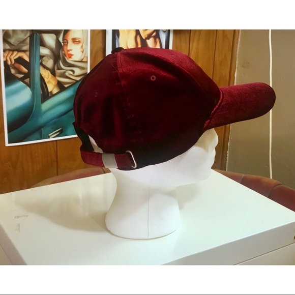 SOLD Red Burgundy Suede Velvet Baseball Cap Hat - Picture 6 of 8